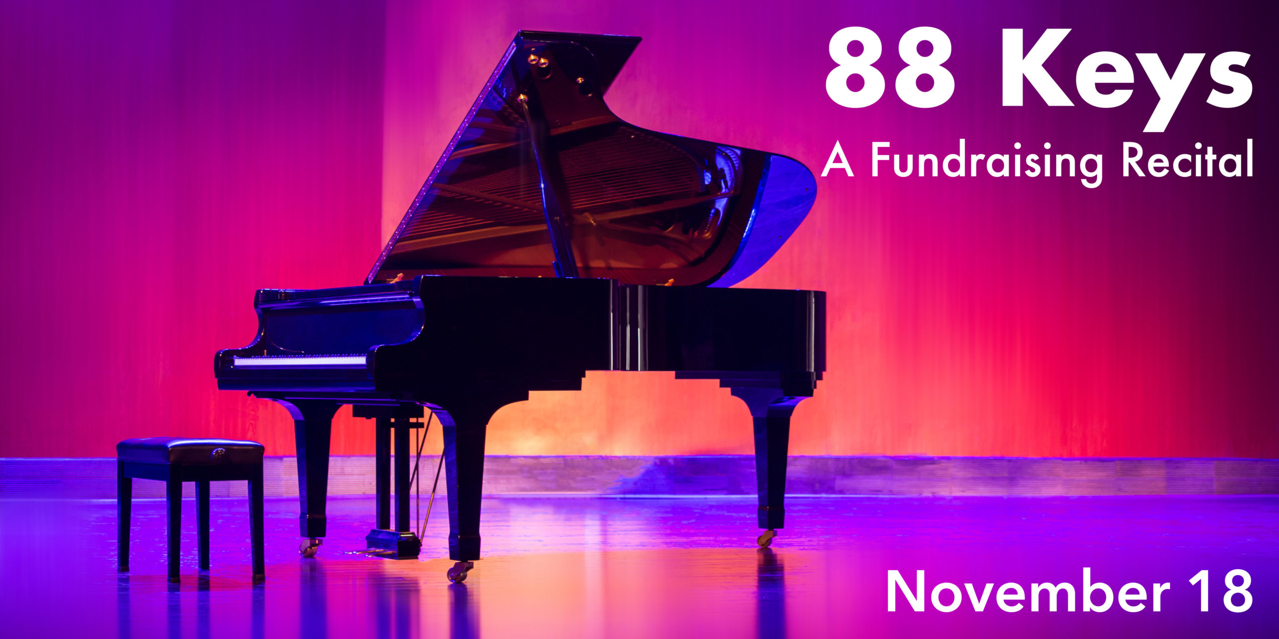Image of grand piano on a pink and purple background